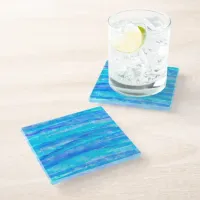 Aqua Blue Abstract Waves  Glass Coaster