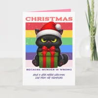 Candy Chaos Funny Cat Retro Christmas Photo Holiday Card