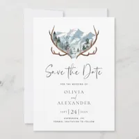 Rustic Antlers Mountain Photo Wedding Save The Date