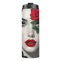 Beautiful Woman with Red Rose Thermal Tumbler