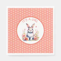 Bunny Rabbit in Flowers It's a Girl Baby Shower Napkins