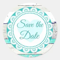 Turquoise White Lacey Save the Date Stickers