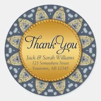 Rustic Navy Blue Gold  Sunflower Thank You Sticker