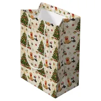 Kittens, Puppies, and Christmas Trees Pattern Medium Gift Bag