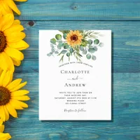 Budget wedding sunflowers eucalyptus dusty blue