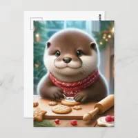 Cute Otter Baking Christmas Cookies Postcard