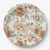Cozy Autumn Aesthetic Fall Floral Pattern Paper Plates