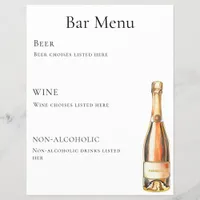 Bar menu bottle wine prosecco flyer
