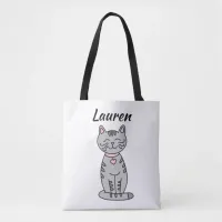 Gray Kitty Cat Personalized Tote Bag