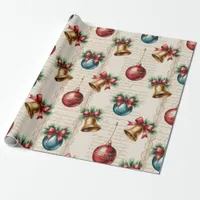 Victorian Red Blue Ornament Wrapping Paper