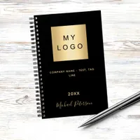 Business logo black gold name script notebook