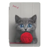 Cute Gray Kitten Playing with Red Wool Ball iPad Pro Cover