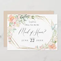 Will You Be My Maid of Honor Blush Spring Flowers Invitation