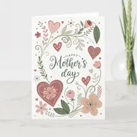 Mothers Day Blush Hearts Folded Announcement Card