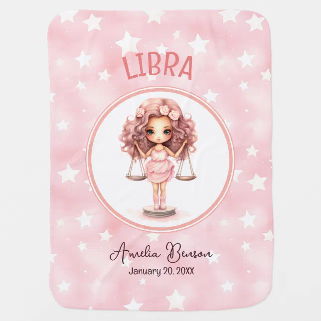 Cute Watercolor Illustration Libra Zodiac Name Baby Blanket