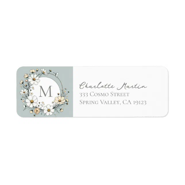 Sage Green Botanical Boho Monogram Return Address Label