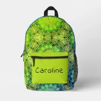 Lime Green and Blue Whimsical Boho Mandala Art Printed Backpack