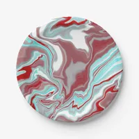 Teal, Burgundy, Red and White Marble Swirls   Paper Plates