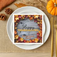 Autumnal Leaves and Rustic Wood Grain Thanksgiving Napkins