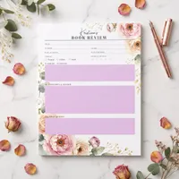 Blush Pink Watercolor Floral Book Review Reading Notepad