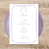 Whimsical Hand Drawn Bow Girly Coquette Chic Menu