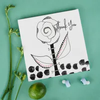 Black White Whimsical Flower Editable Thank You Card