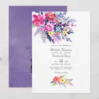 Colorful Watercolor Floral QR Code RSVP Wedding Invitation