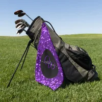 Stylish monogram purple glitter name black golf towel