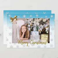 White and Blue Snowflakes Elegant Christmas Card