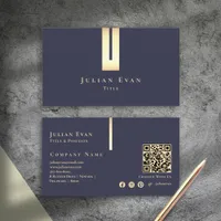 Artistic Elegant Detail Navy Blue and Gold Business Card