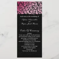 ombre pink and Black Swirling Border Wedding Program