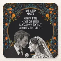 Bride & Groom delicate classic  Square Paper Coaster