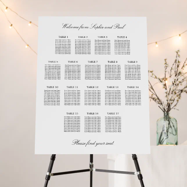 Elegant Minimalist 17 Table Seating Chart Foam Board