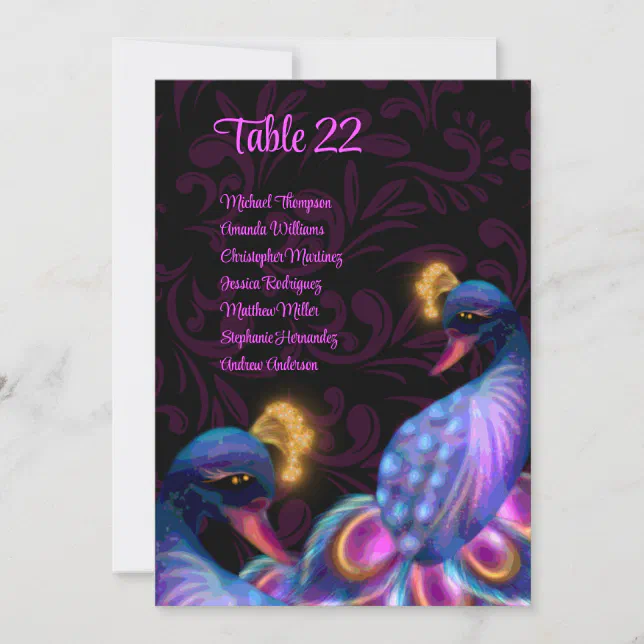 Peacock Jewel Tones Wedding Floral seating charts Invitation