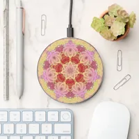 Pink Yellow Geometric Fractal Flower Wireless Charger