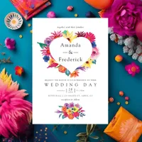 Watercolor Floral Fiesta Wedding Invitation