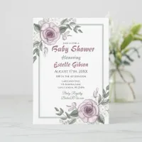 Mauve Roses Girl's Floral Baby Shower Invitation