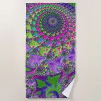 Vibrant multi-color fractal mandala beach towel