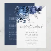 Navy and White with Silver Foil Bachelorette Party Invitation