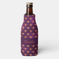 Bees purple rose gold name script  bottle cooler