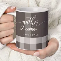 Gather Happy Fall Brown & White Buffalo Check Coffee Mug