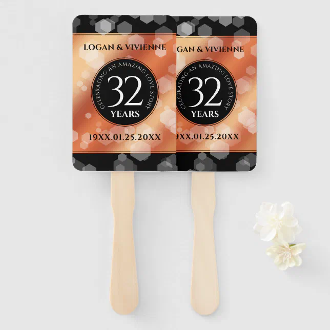 Elegant 32nd Bronze Wedding Anniversary Hand Fan