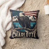 Bald Eagle Overlooking Charlotte With Mountains Throw Pillow