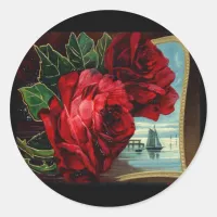 Vintage Roses and Sail Boat Classic Round Sticker