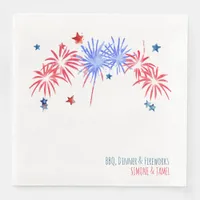 Red and Blue Watercolor Firecrackers on white Paper Dinner Napkins