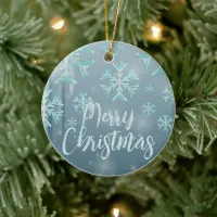 Blue Teal Winter Wonderland Merry Christmas Photo Ceramic Ornament