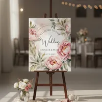 Watercolor Peony Floral Wreath Wedding Welcome Foam Board
