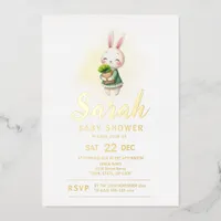 Bunny Rabbit woodland animal Baby Shower Foil Invitation