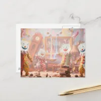 Funny icecube clowns surreal circus postcard