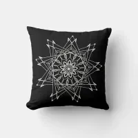 White and Black Sharp Mandala Throw Pillow